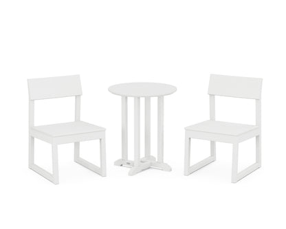 POLYWOOD® EDGE Side Chair 3-Piece Round Bistro Dining Set in White