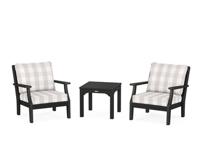 Martha Stewart by POLYWOOD® Chinoiserie 3-Piece Deep Seating Set in Black / Buffalo Plaid Dune Burlap