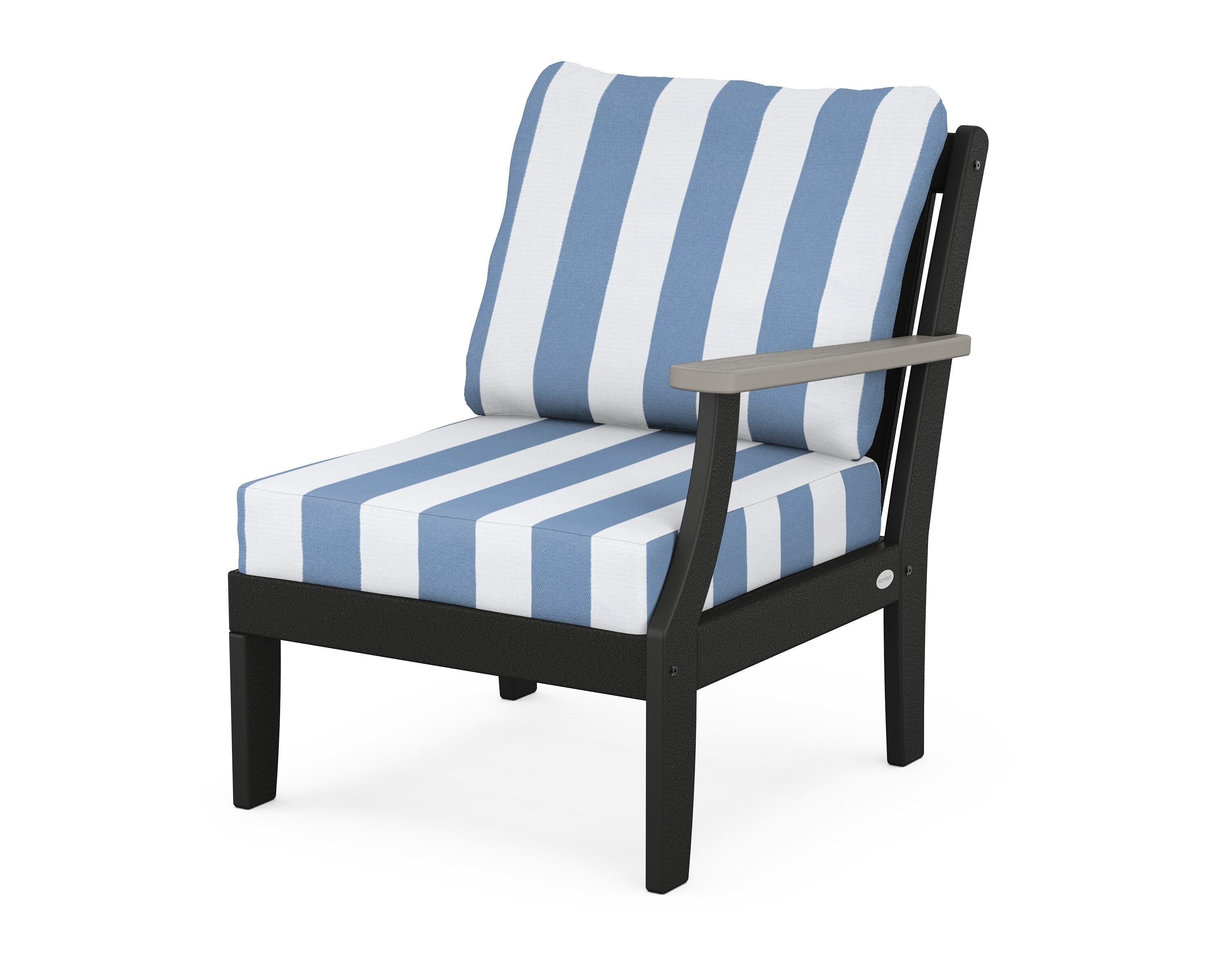 POLYWOOD® Braxton Modular Right Arm Chair in Black / Driftwood / Cabana Stripe Sky Blue