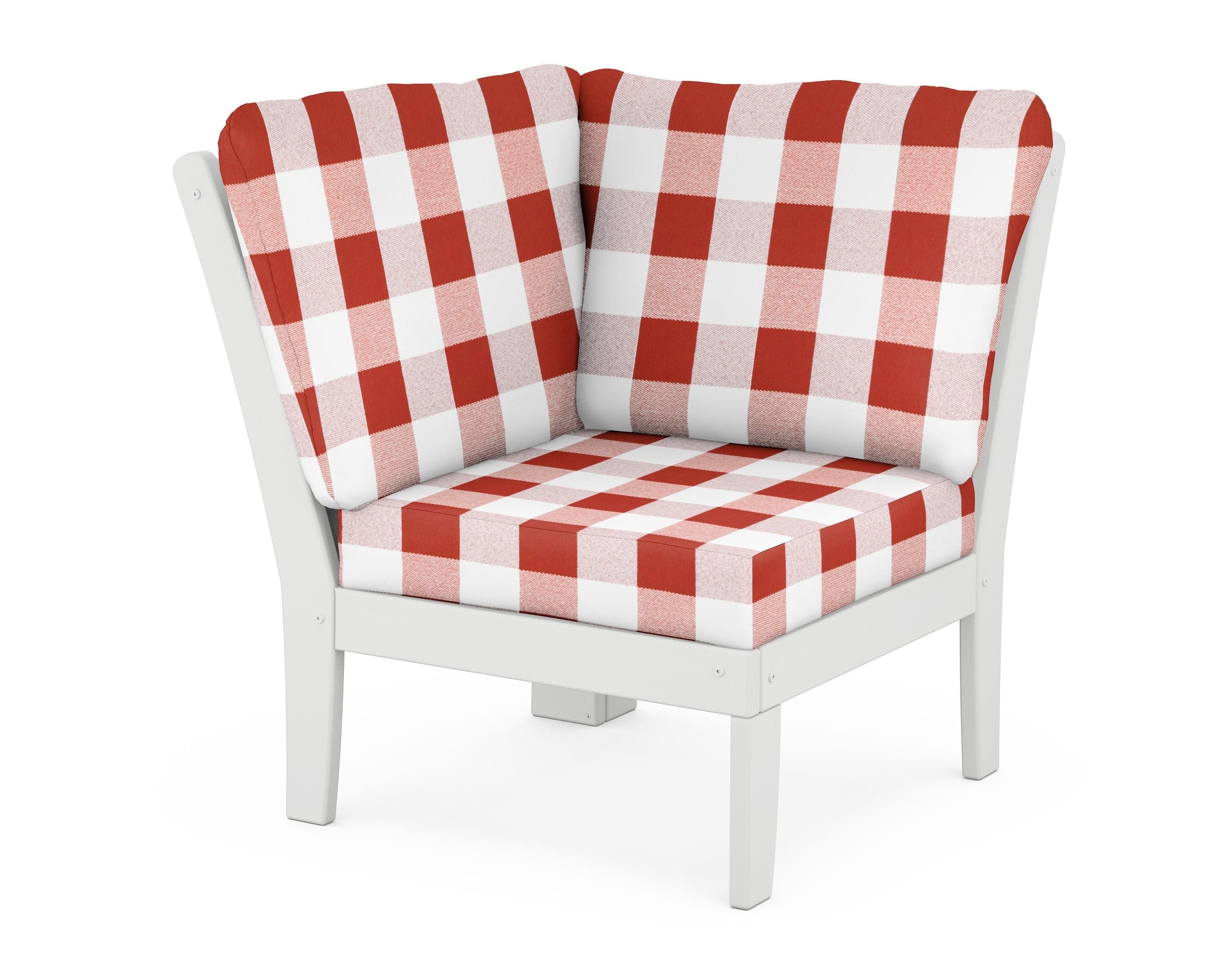 POLYWOOD® Braxton Modular Corner Chair in White / Buffalo Plaid Crimson
