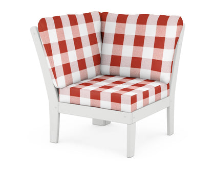 POLYWOOD® Braxton Modular Corner Chair in White / Buffalo Plaid Crimson