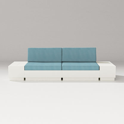 PW Designer Series Elevate 4-Piece Loveseat Sectional in Vintage White / Lattice Sky Blue