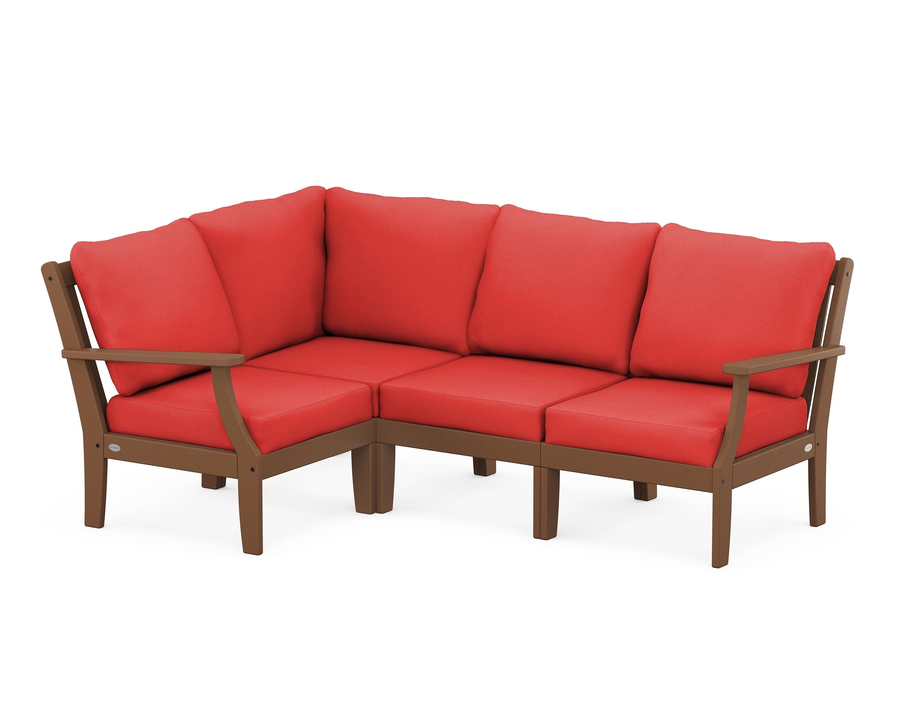 POLYWOOD® Braxton Modular 4-Piece Deep Seating Set in Teak / Crimson Linen