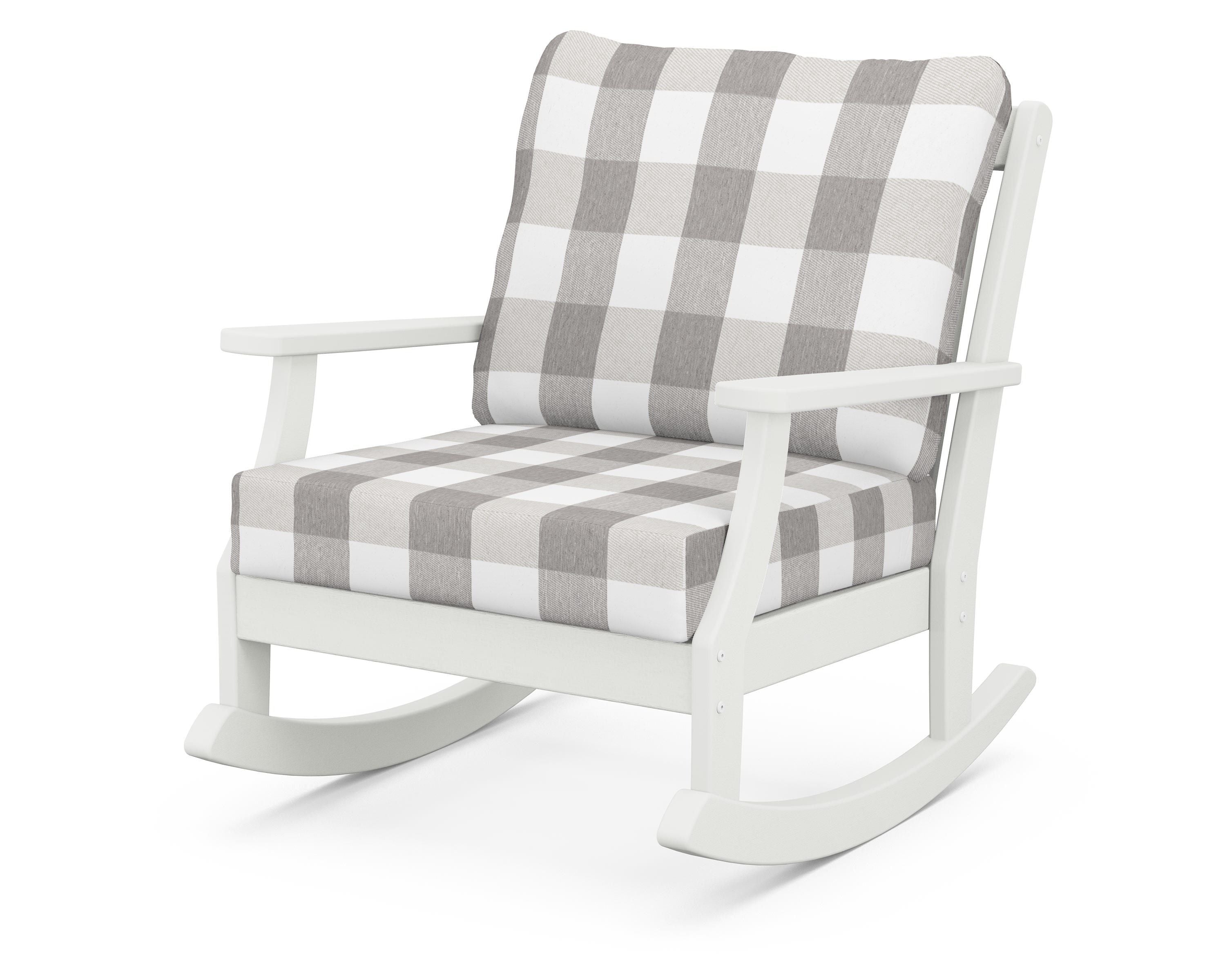 POLYWOOD® Braxton Deep Seating Rocking Chair in Vintage White / Buffalo Plaid Grey Mist