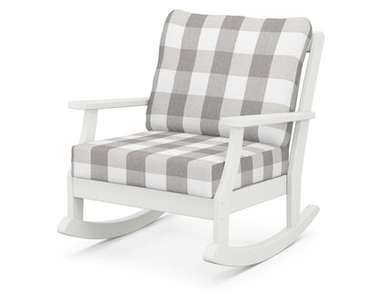 POLYWOOD® Braxton Deep Seating Rocking Chair in Vintage White / Buffalo Plaid Grey Mist
