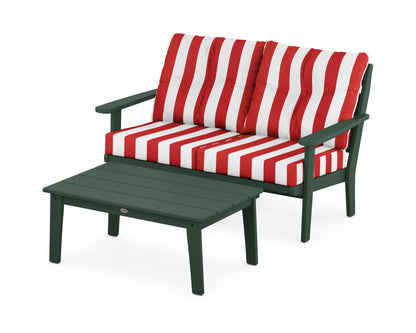 POLYWOOD® Lakeside 2-Piece Lounge Loveseat Set in Green / Cabana Stripe Crimson