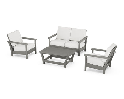 POLYWOOD® Harbour 4-Piece Deep Seating Set in Slate Grey / Natural Linen