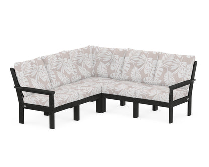 POLYWOOD® Vineyard 5-Piece Sectional in Black / Leaf Dune Burlap