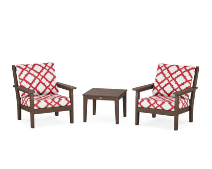 POLYWOOD® Chippendale 3-Piece Deep Seating Set in Mahogany / Trellis Crimson
