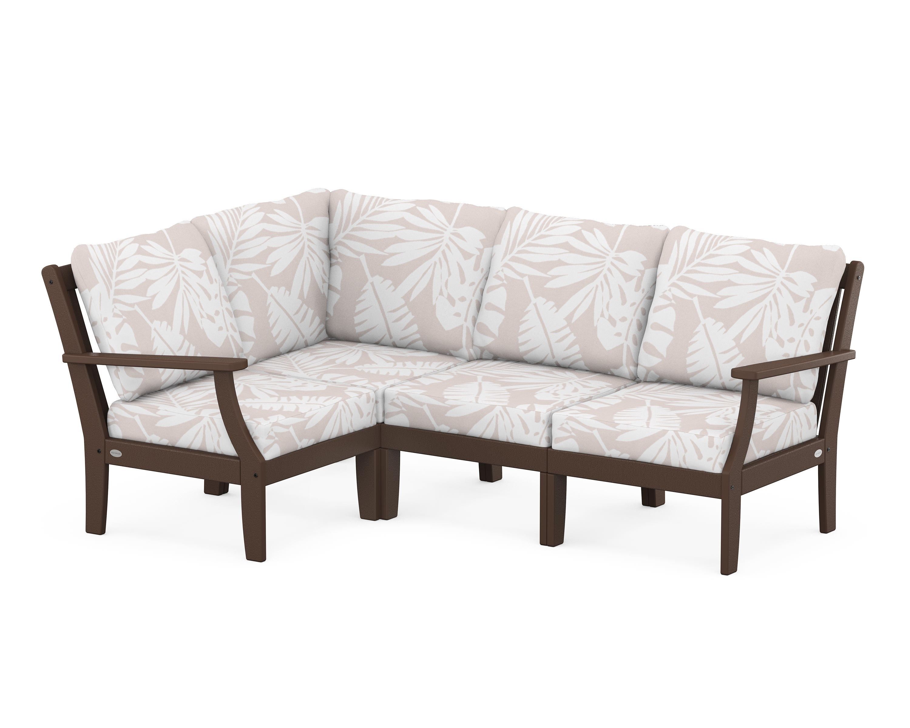 POLYWOOD® Braxton Modular 4-Piece Deep Seating Set in Mahogany / Leaf Dune Burlap