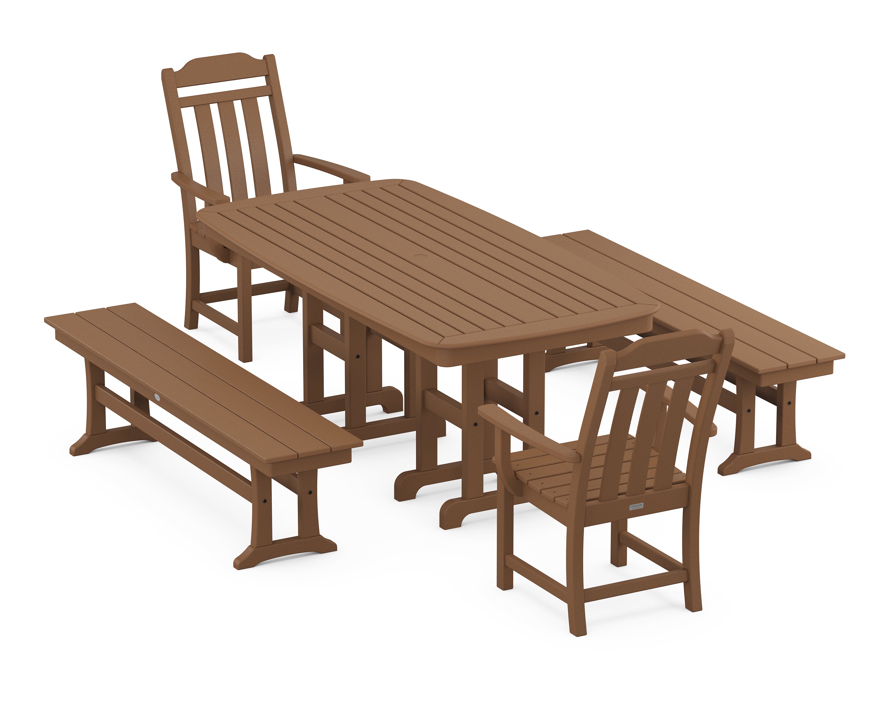 Country Living Cottage 5-Piece Dining Set with Benches in Teak