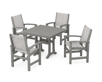 POLYWOOD® Coastal 5-Piece Farmhouse Dining Set With Trestle Legs in Slate Grey / Parchment Sling