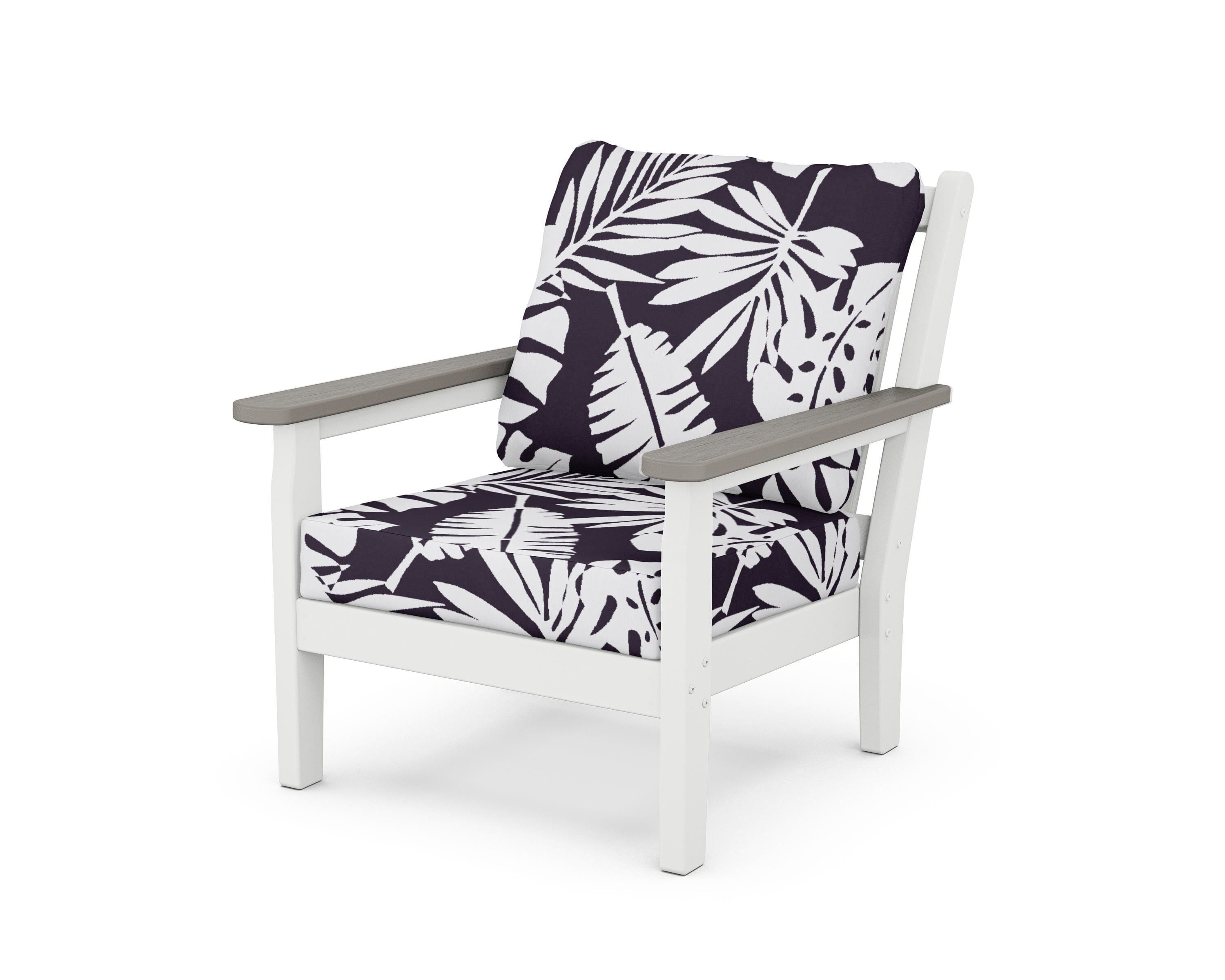 POLYWOOD® Chippendale Deep Seating Chair in White / Driftwood / Leaf Navy