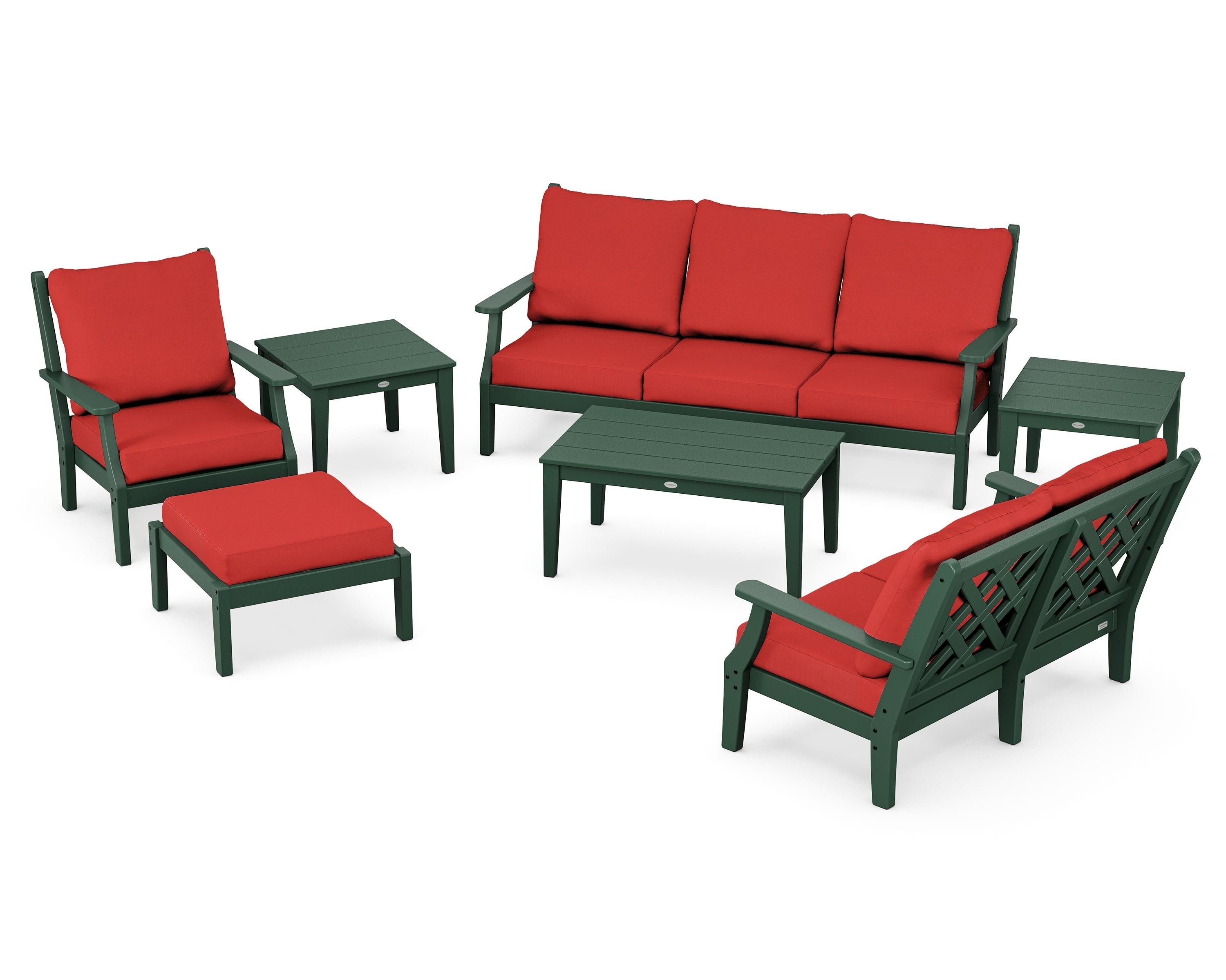 Country Living Wovendale 7-Piece Deep Seating Set in Green / Crimson Linen