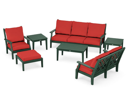 Country Living Wovendale 7-Piece Deep Seating Set in Green / Crimson Linen