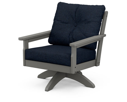 POLYWOOD® Vineyard Deep Seating Swivel Chair in Slate Grey / Marine Indigo