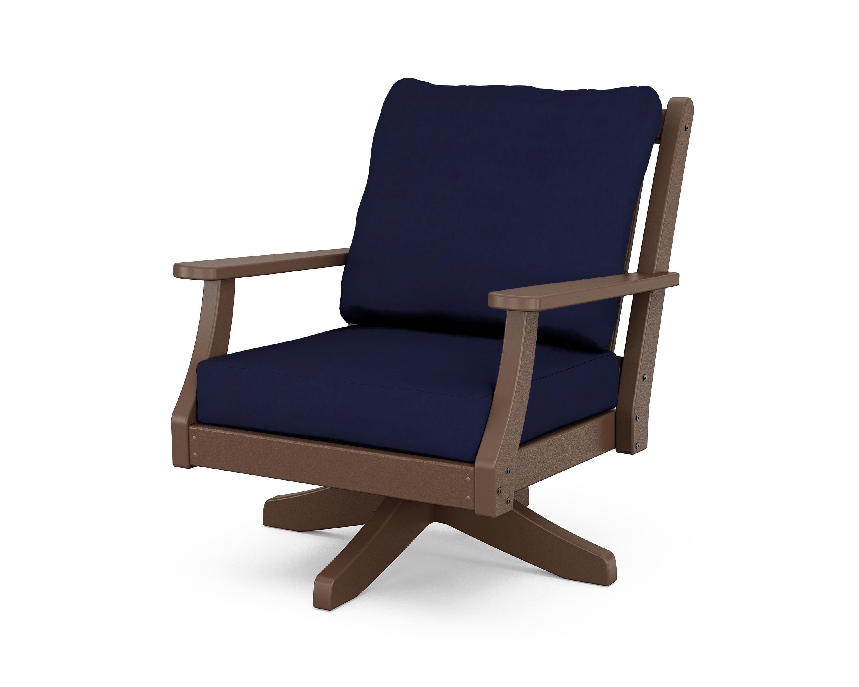 Country Living Wovendale Deep Seating Swivel Chair in Mahogany / Navy