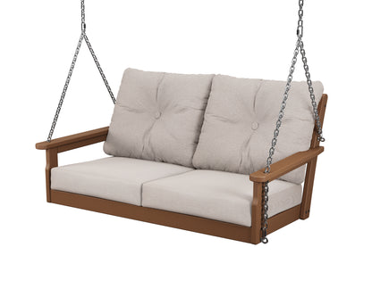 POLYWOOD® Vineyard Deep Seating Swing in Teak / Dune Burlap