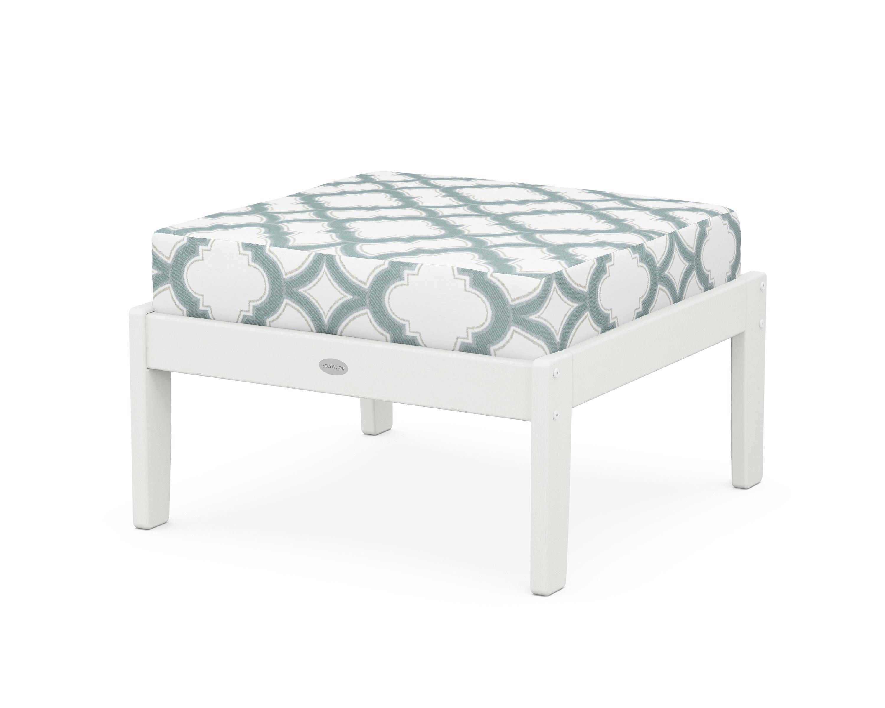 POLYWOOD® Braxton Deep Seating Ottoman in Vintage White / Trellis Glacier Spa