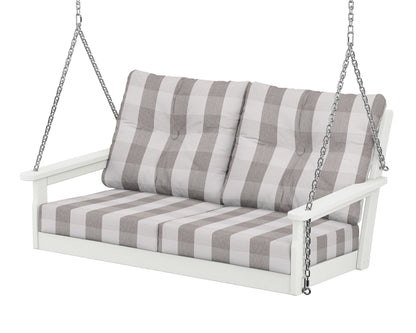 POLYWOOD® Vineyard Deep Seating Swing in Vintage White / Buffalo Plaid Grey Mist