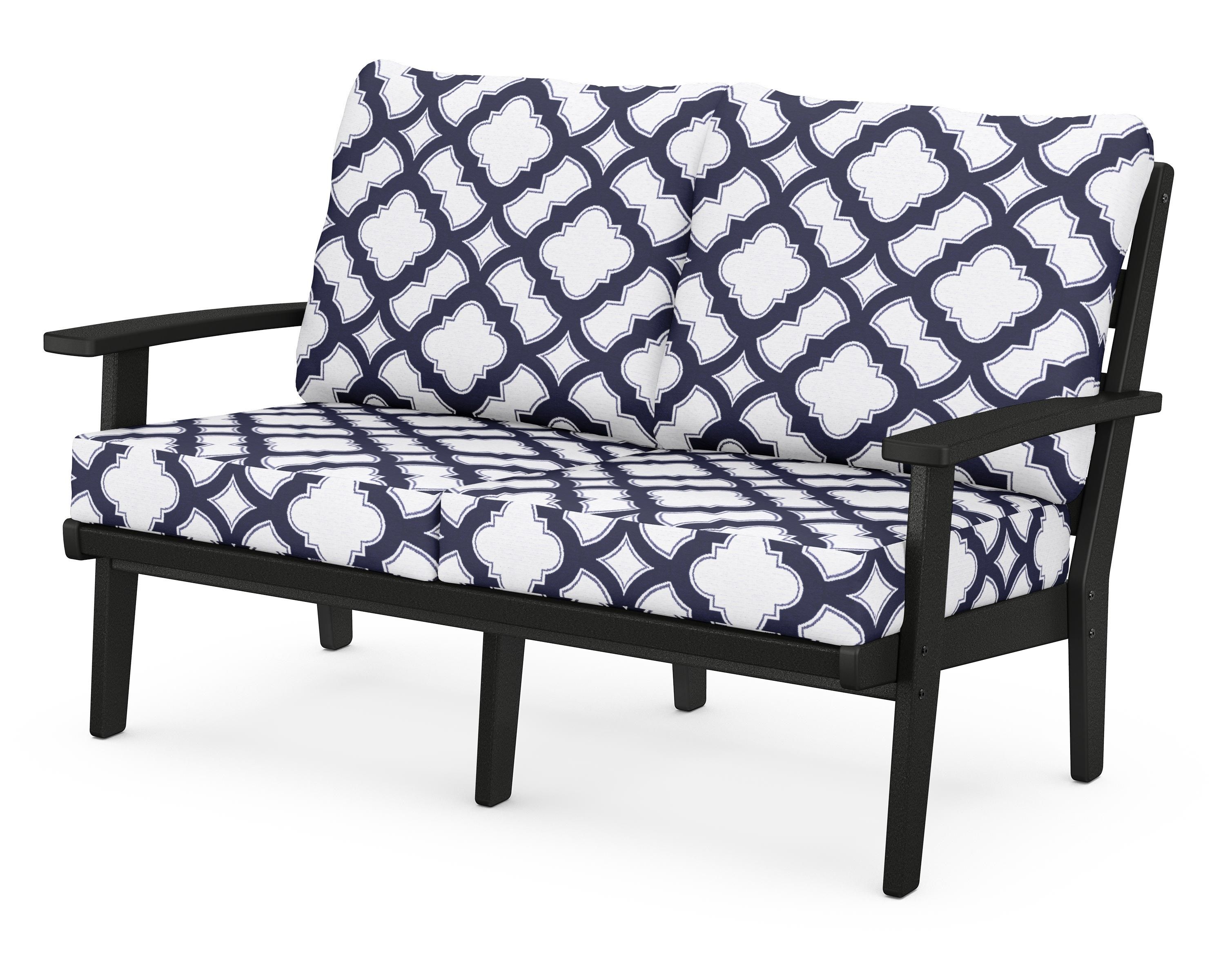 POLYWOOD® Grant Park Deep Seating Loveseat in Black / Trellis Navy