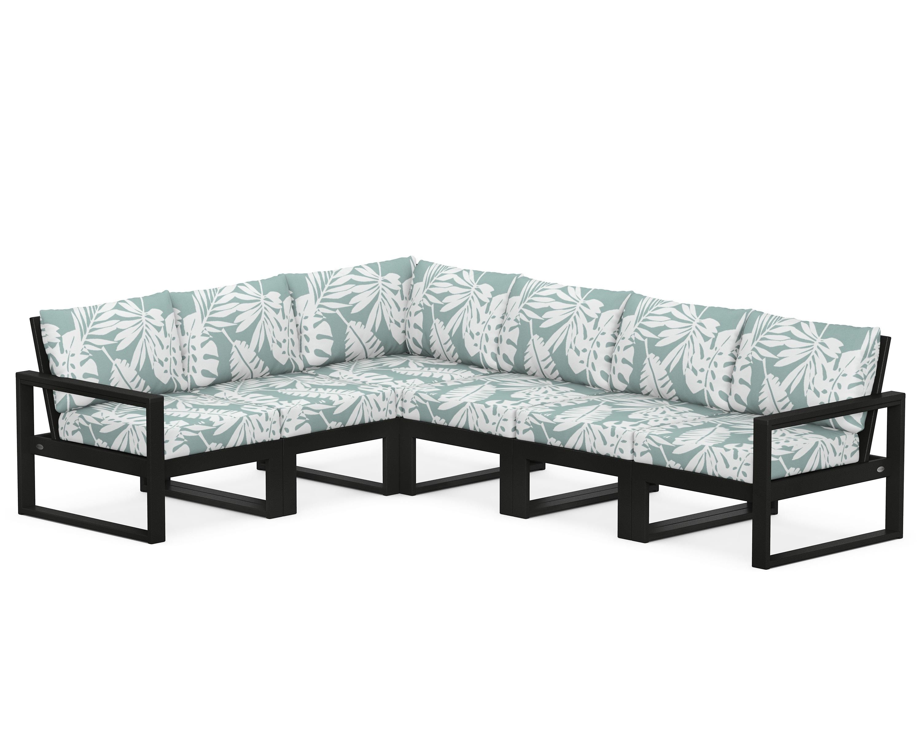 POLYWOOD® EDGE 6-Piece Modular Deep Seating Set in Black / Leaf Glacier Spa