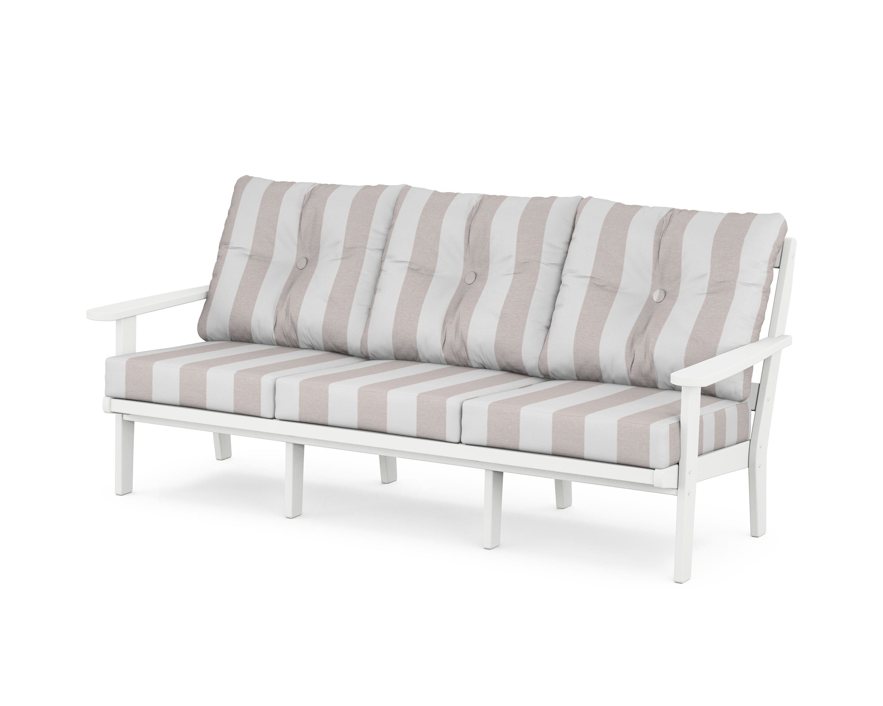 POLYWOOD® Mission Deep Seating Sofa in White / Cabana Stripe Dune Burlap