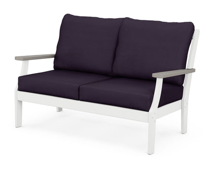 POLYWOOD® Braxton Deep Seating Loveseat in White / Driftwood / Navy Linen
