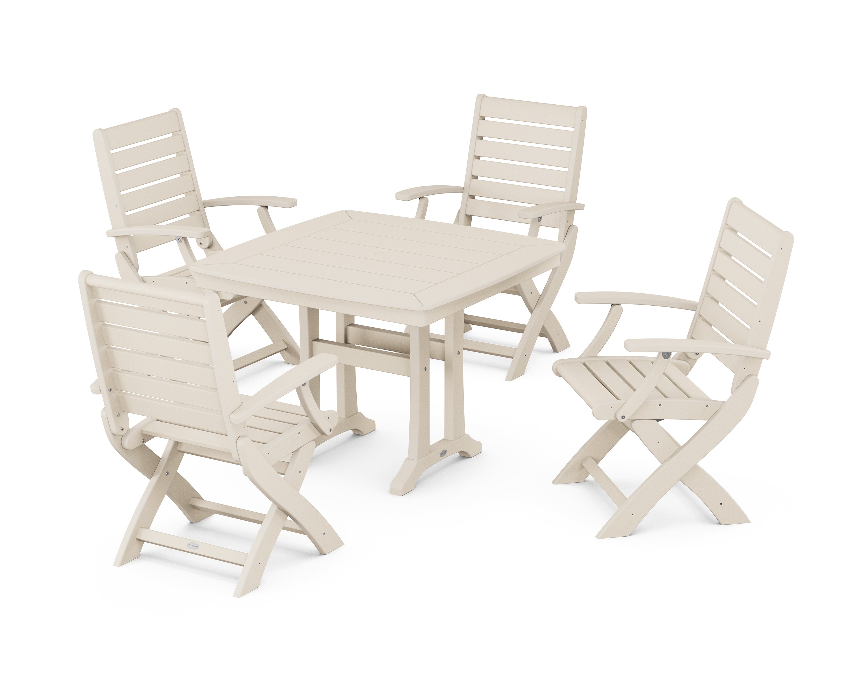 POLYWOOD® Signature Folding Chair 5-Piece Dining Set with Trestle Legs in Sand