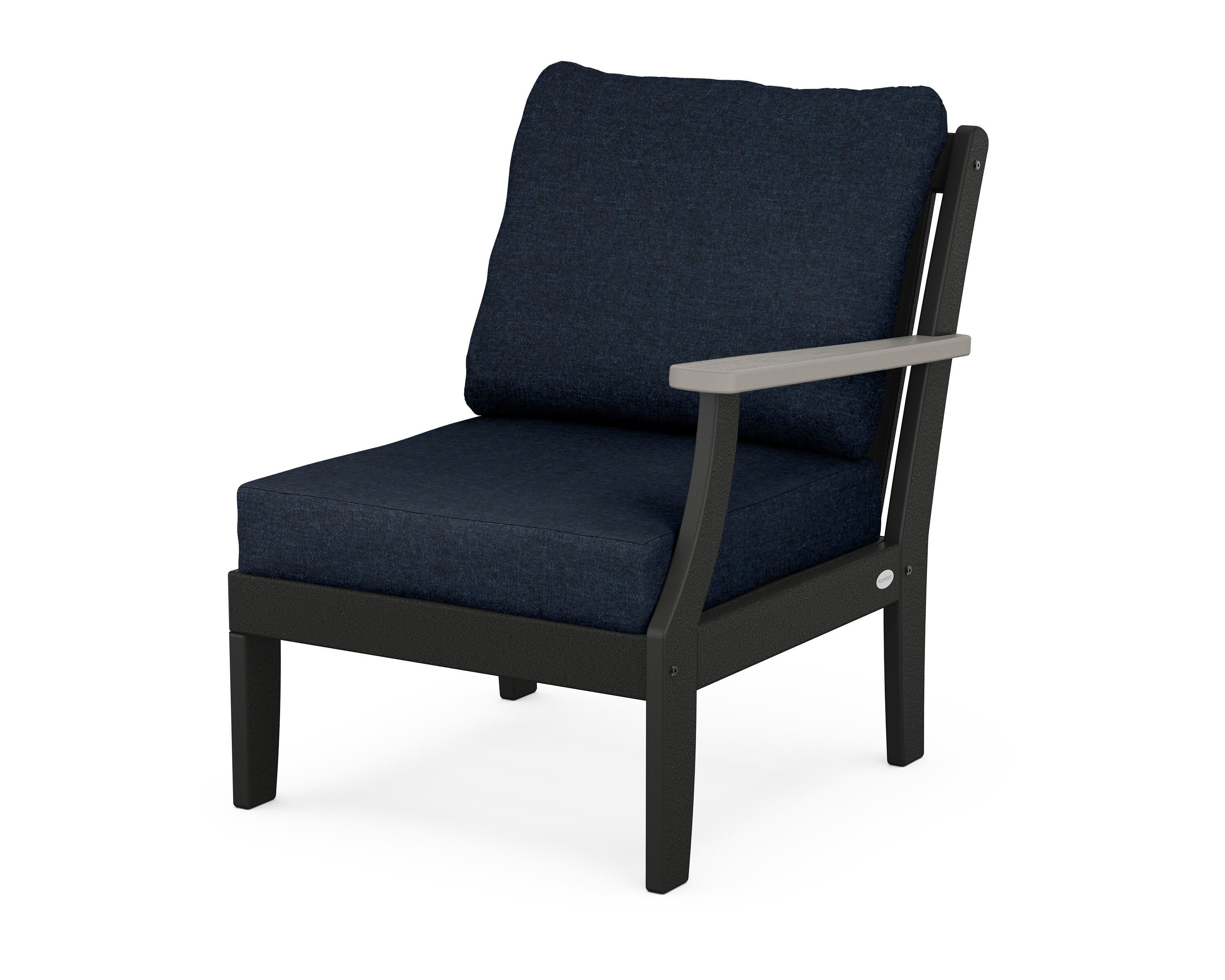 POLYWOOD® Braxton Modular Right Arm Chair in Black / Driftwood / Marine Indigo