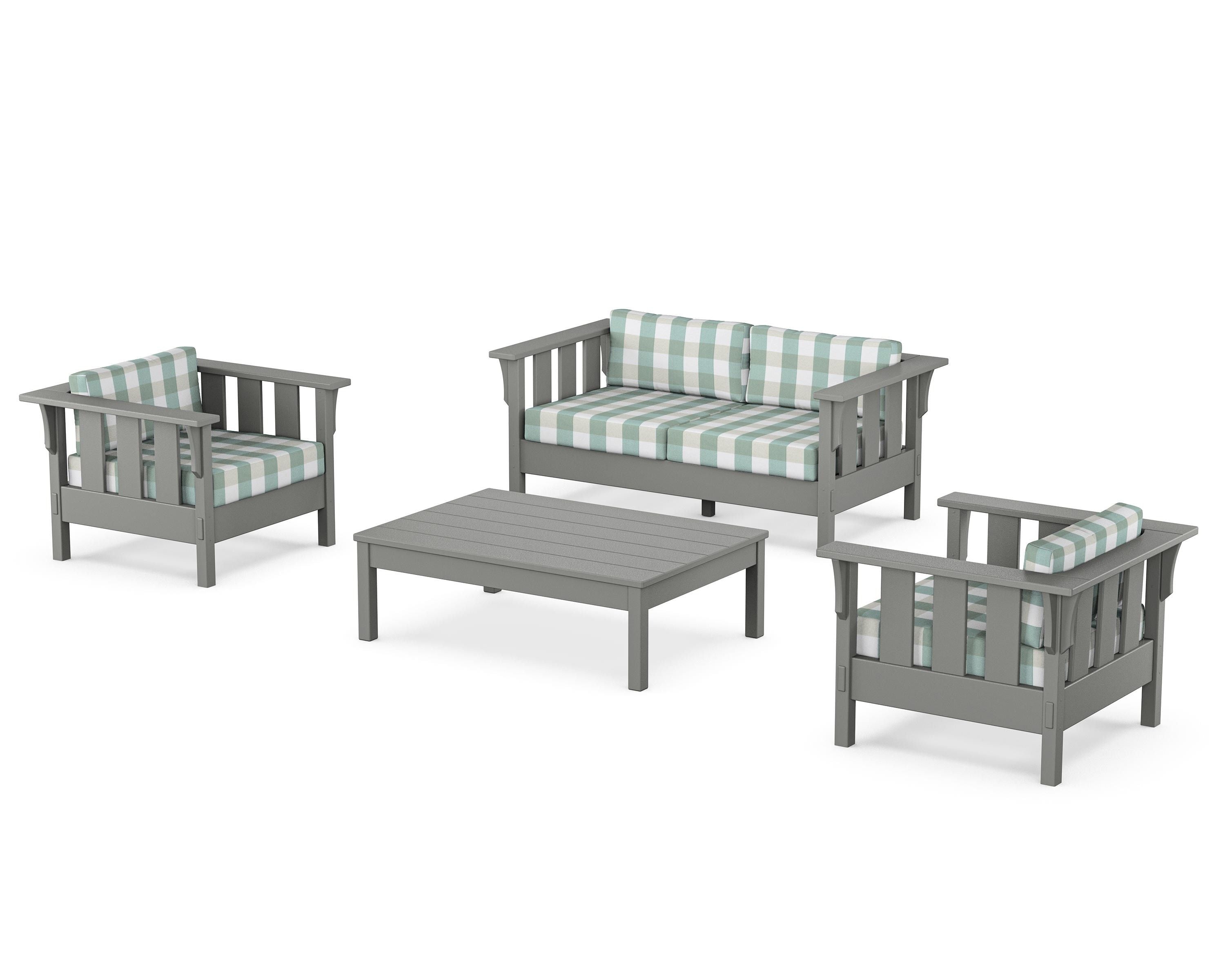 Martha Stewart by POLYWOOD® Acadia 4-Piece Deep Seating Set with Loveseat in Slate Grey / Buffalo Plaid Glacier Spa