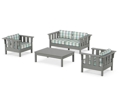 Martha Stewart by POLYWOOD® Acadia 4-Piece Deep Seating Set with Loveseat in Slate Grey / Buffalo Plaid Glacier Spa