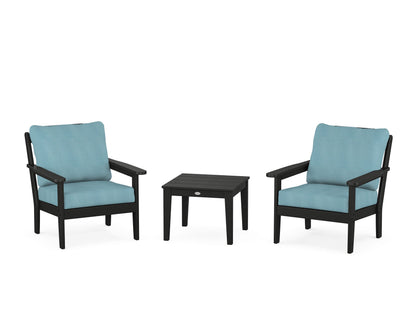 Country Living Cottage 3-Piece Deep Seating Set in Black / Lattice Sky Blue
