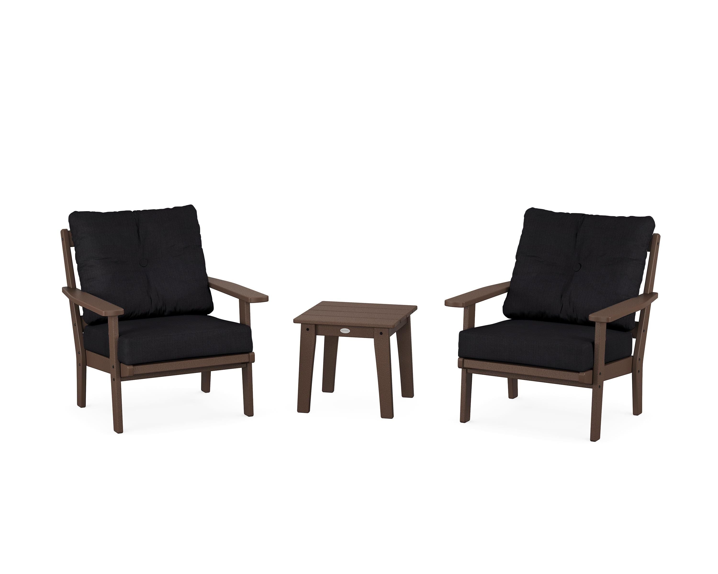 POLYWOOD® Prairie 3-Piece Deep Seating Set in Mahogany / Midnight Linen