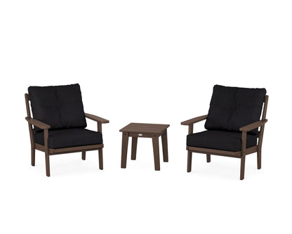 POLYWOOD® Prairie 3-Piece Deep Seating Set in Mahogany / Midnight Linen