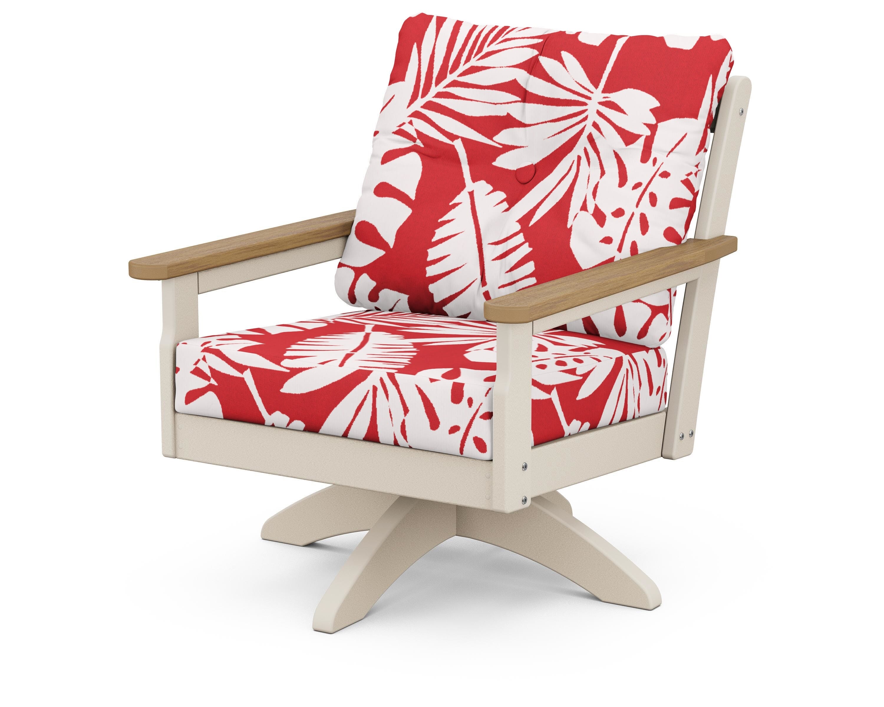 POLYWOOD® Vineyard Deep Seating Swivel Chair in Sand / Natural / Leaf Crimson
