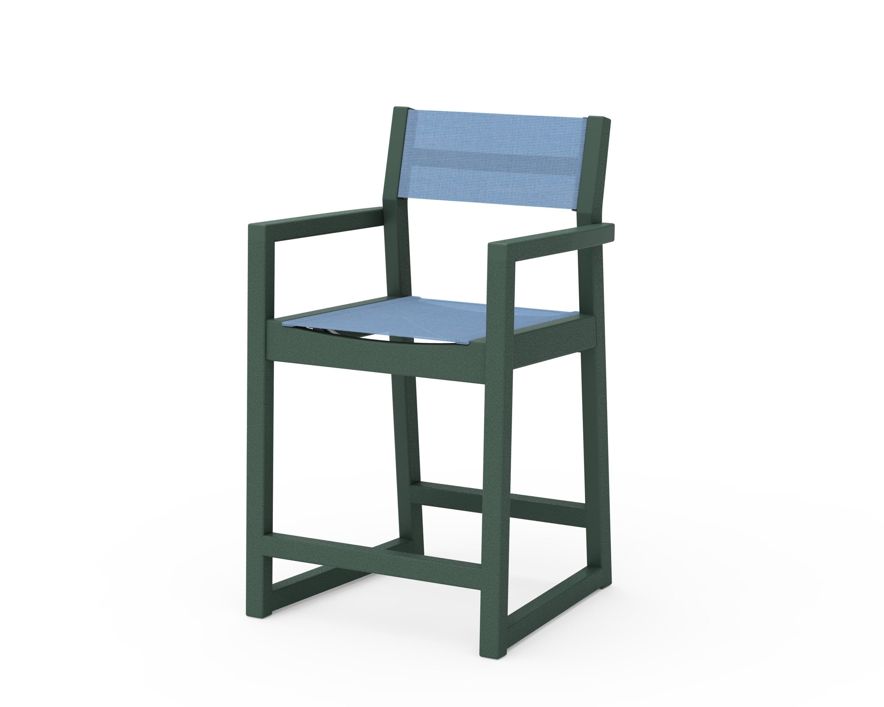 POLYWOOD® EDGE Sling Counter Arm Chair in Green / Poolside Sling