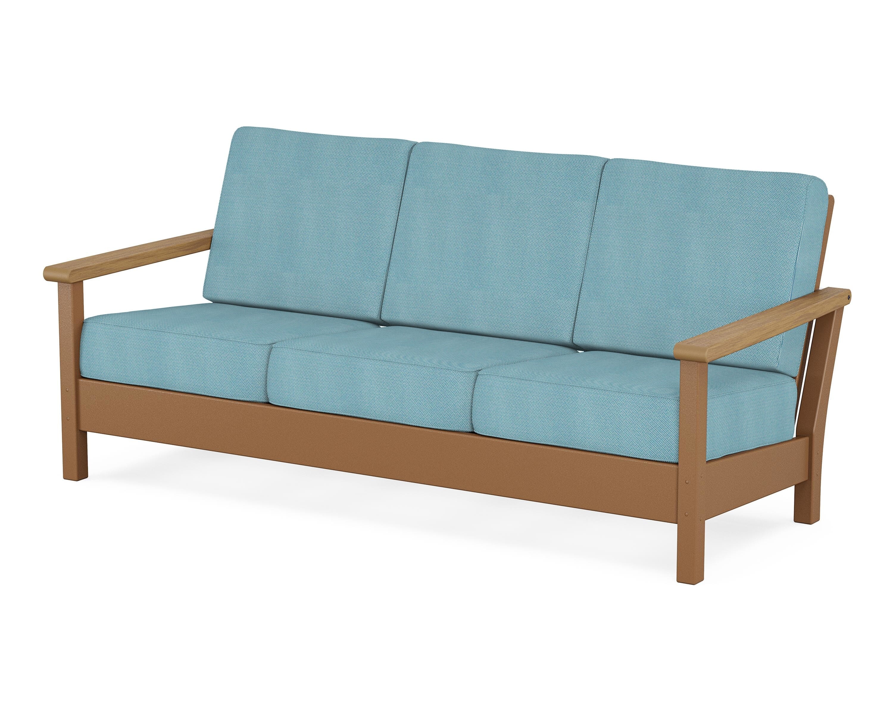 POLYWOOD® Harbour Deep Seating Sofa in Teak / Natural / Lattice Sky Blue