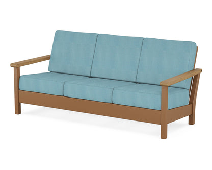 POLYWOOD® Harbour Deep Seating Sofa in Teak / Natural / Lattice Sky Blue