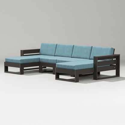 PW Designer Series Latitude Double Chaise Sectional in Vintage Coffee / Lattice Sky Blue