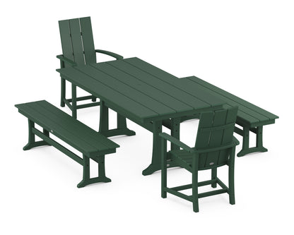 POLYWOOD® Modern Adirondack 5-Piece Farmhouse Dining Set With Trestle Legs in Green