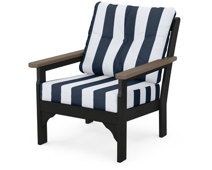 POLYWOOD® Vineyard Deep Seating Chair in Black / Kona / Cabana Stripe Marine Indigo