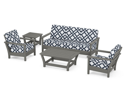 POLYWOOD® Harbour 5-Piece Deep Seating Set in Slate Grey / Trellis Marine Indigo