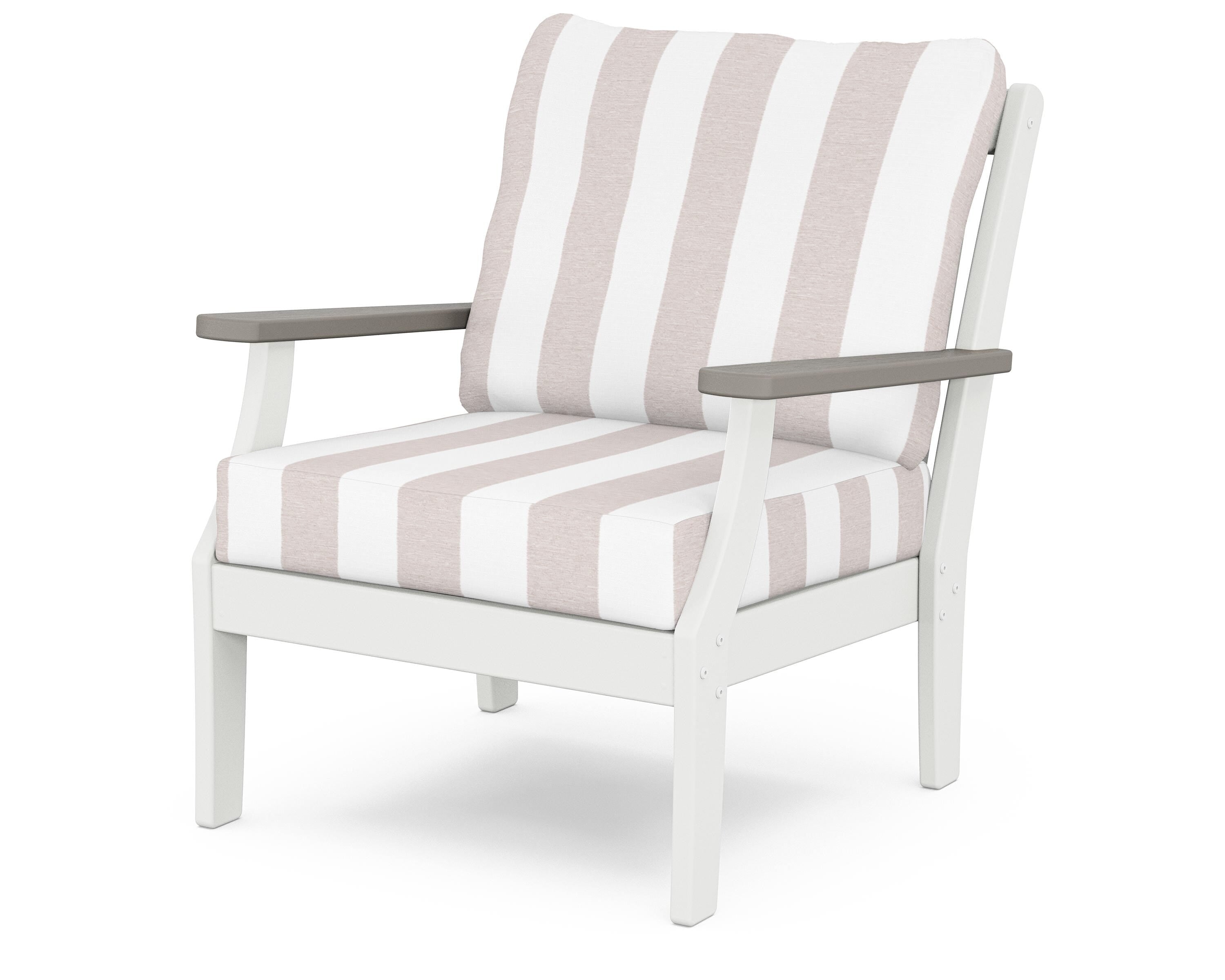 POLYWOOD® Braxton Deep Seating Chair in White / Driftwood / Cabana Stripe Dune Burlap