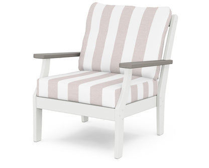 POLYWOOD® Braxton Deep Seating Chair in White / Driftwood / Cabana Stripe Dune Burlap