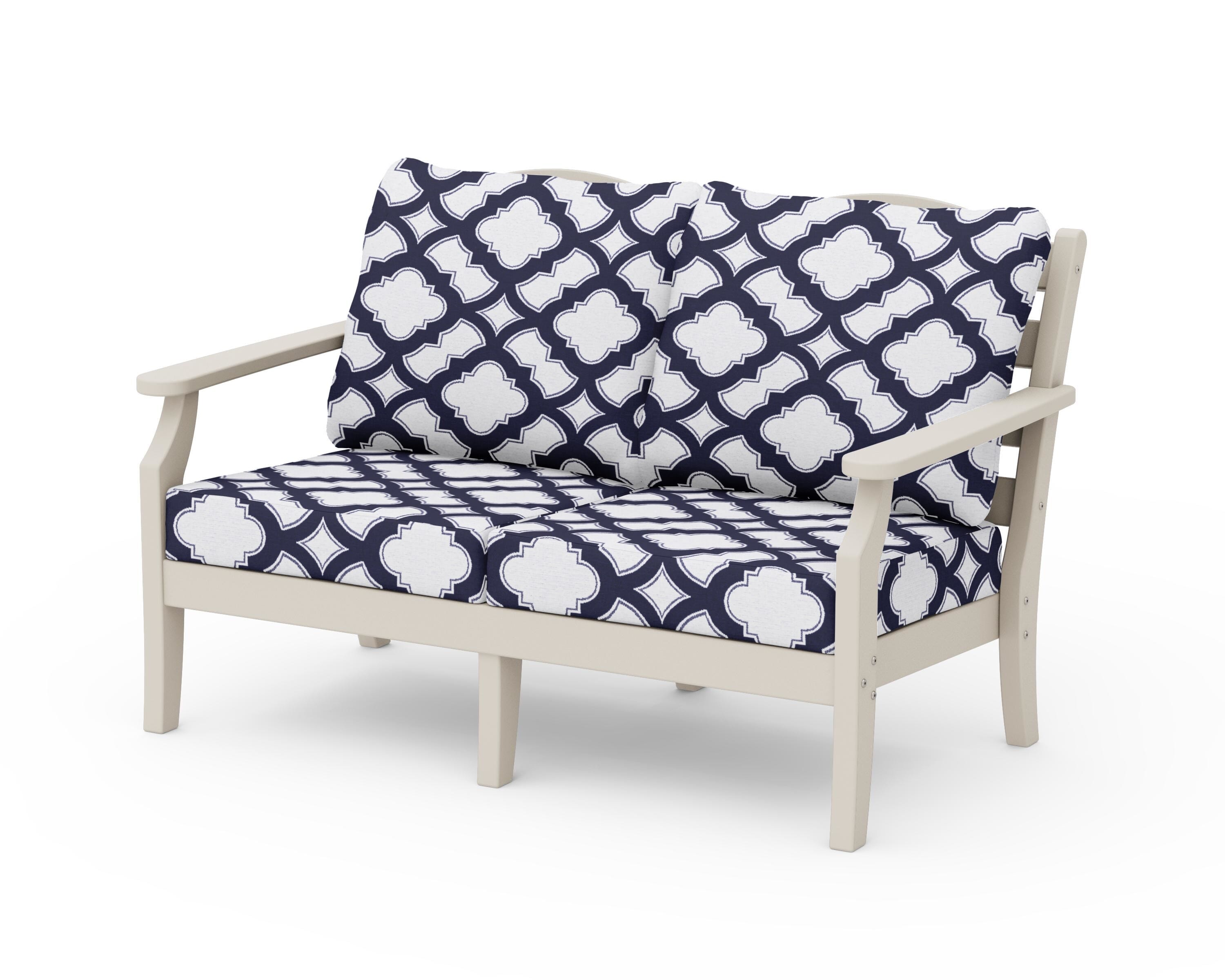 Draper James™ by  POLYWOOD® Savannah Deep Seating Loveseat in Sand / Trellis Navy