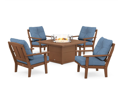 POLYWOOD® Mission 5-Piece Deep Seating Set with Fire Pit Table in Teak / Sky Blue