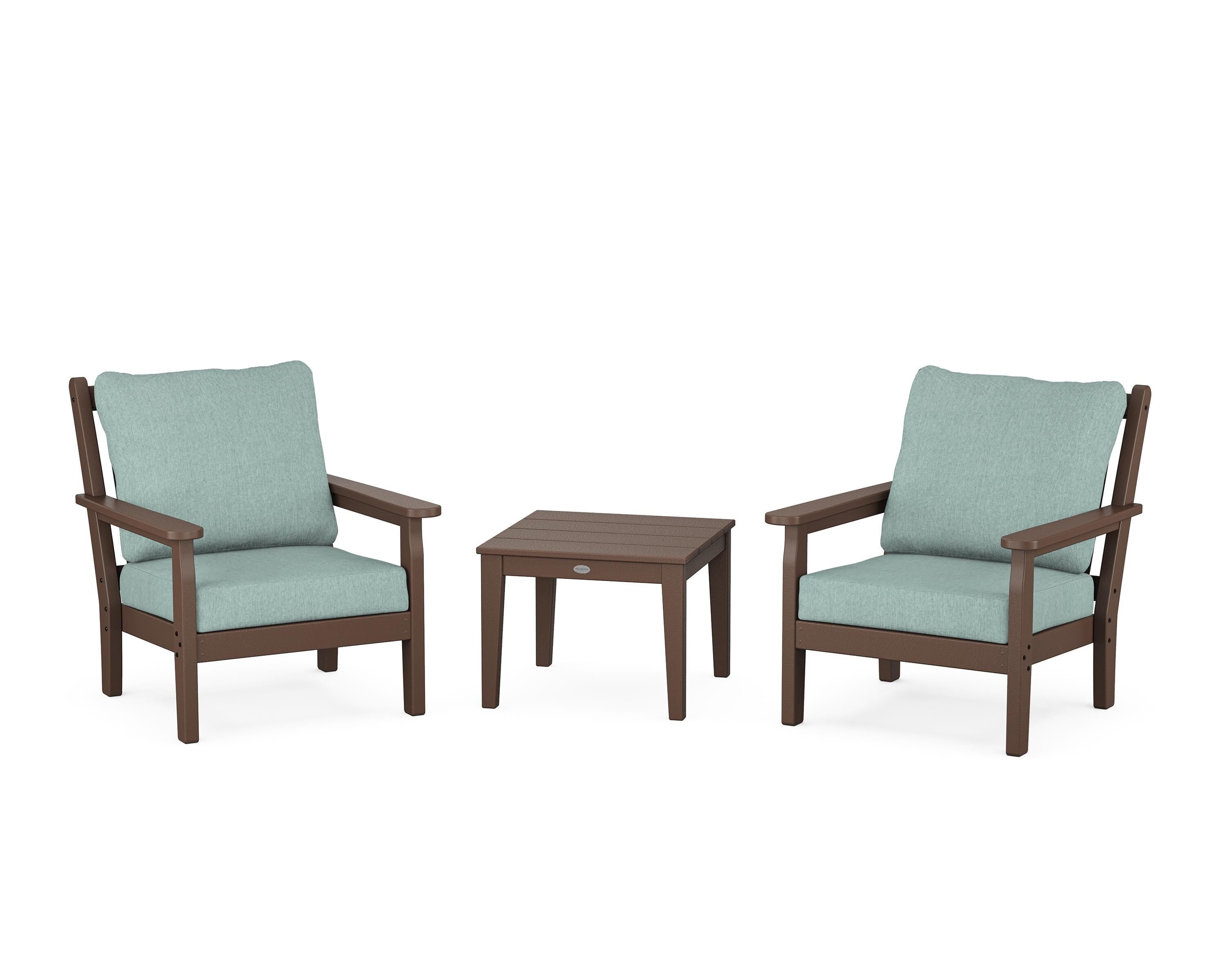POLYWOOD® Chippendale 3-Piece Deep Seating Set in Mahogany / Glacier Spa