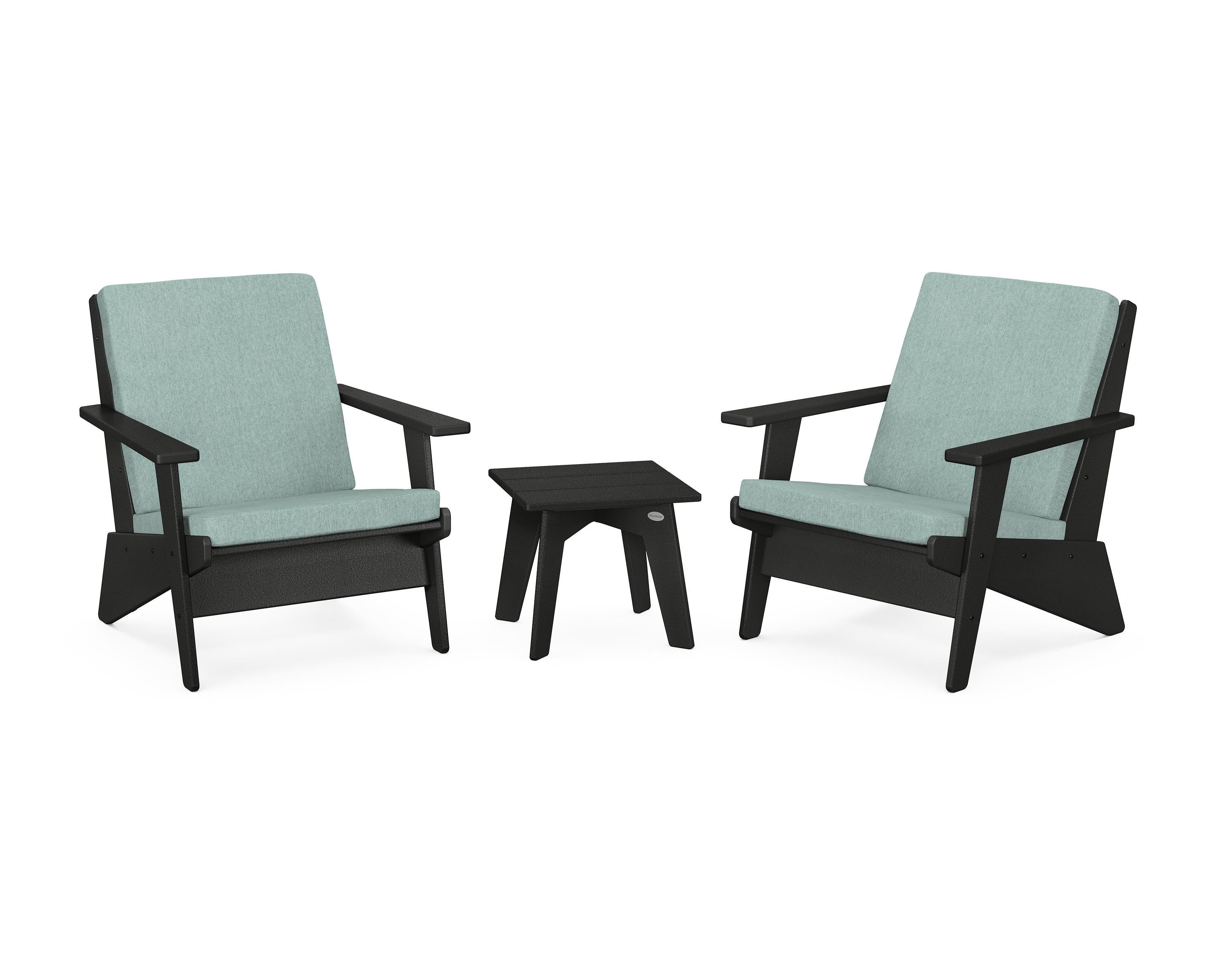 POLYWOOD® Riviera Modern Lounge 3-Piece Set in Black / Glacier Spa