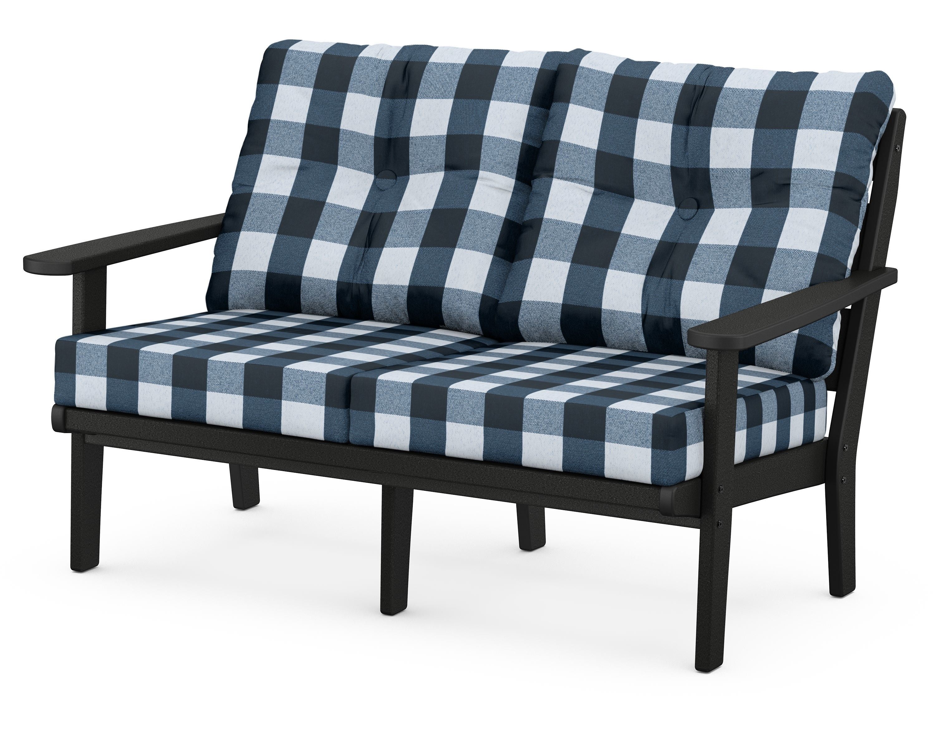 POLYWOOD® Lakeside Deep Seating Loveseat in Black / Buffalo Plaid Marine Indigo